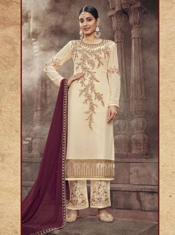 Attrective This Designer Long Length Suit In Lovely Color.?Its Pretty Designer Embroidery And Diamond Work Top Is Georgette Based Paired With Dull Santoon Bottom And Georgette Fabricated. Which Gives An Attractive To The Suit.