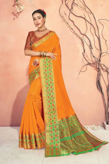 Looking This Partywear Saree Are Fine Saree Paired With Blouse.This Saree And Blouse Are Cotton Handloom Fabric With Heavy Wevon Designer Work. Buy This Pretty Saree Now.