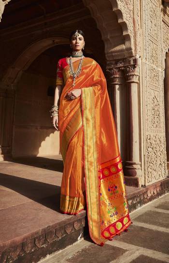 Garb This Partywear Saree Are Fine Saree Paired With Blouse.This Saree And Blouse Are Silk Fabric With Heavy Wevon Jari Designer With Embroidery Work. Buy This Pretty Saree Now.