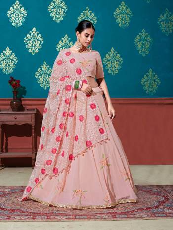 Look Attrective Partywear Heavy Designer Lehenga Choli And Dupatta In Fine Color. Lahenga Choli Are Fabricated On Georgette Beautified And Dupatta Are Net With Attrective Pigment Foil Printed And Embroidery Work. 