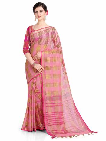 Garb This Partywear Saree Are Fine Saree Paired With Blouse.This Saree And Blouse Are Linen Fabric With Weaving Designer Work Based. Buy This Pretty Saree Now.