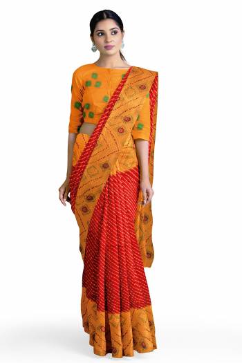 Attrective This Traditonal Saree Are Fine Saree Paired With Blouse.This Saree And Blouse Are Georgette Based Fabric With Bandhani Printed. Buy This Pretty Saree Now.