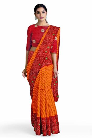 Attrective This Traditonal Saree Are Fine Saree Paired With Blouse.This Saree And Blouse Are Georgette Based Fabric With Bandhani Printed. Buy This Pretty Saree Now.