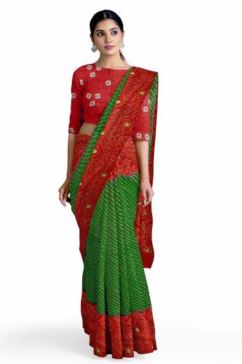 Attrective This Traditonal Saree Are Fine Saree Paired With Blouse.This Saree And Blouse Are Georgette Based Fabric With Bandhani Printed. Buy This Pretty Saree Now.