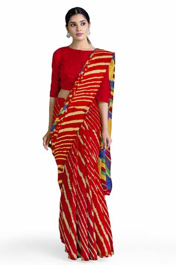 Attrective This Traditonal Saree Are Fine Saree Paired With Blouse.This Saree And Blouse Are Georgette Based Fabric With Bandhani Printed. Buy This Pretty Saree Now.