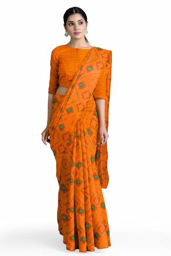 Attrective This Traditonal Saree Are Fine Saree Paired With Blouse.This Saree And Blouse Are Georgette Based Fabric With Bandhani Printed. Buy This Pretty Saree Now.