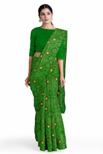 Attrective This Traditonal Saree Are Fine Saree Paired With Blouse.This Saree And Blouse Are Georgette Based Fabric With Bandhani Printed. Buy This Pretty Saree Now.