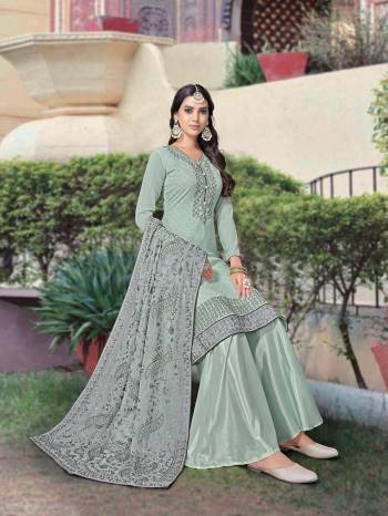 Attrective This Designer Long Length Suit In Lovely Color.?Its Pretty Designer Chain Stitch Embroidery And Masin Diamond Work Top And Dupatta Are Georgette Based Paired With Santoon Fabricated Bottom Which Gives An Attractive To The Suit.