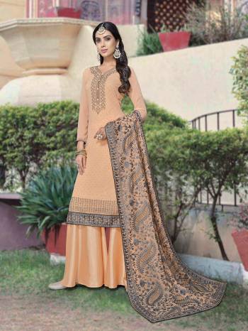 Attrective This Designer Long Length Suit In Lovely Color.?Its Pretty Designer Chain Stitch Embroidery And Masin Diamond Work Top And Dupatta Are Georgette Based Paired With Santoon Fabricated Bottom Which Gives An Attractive To The Suit.