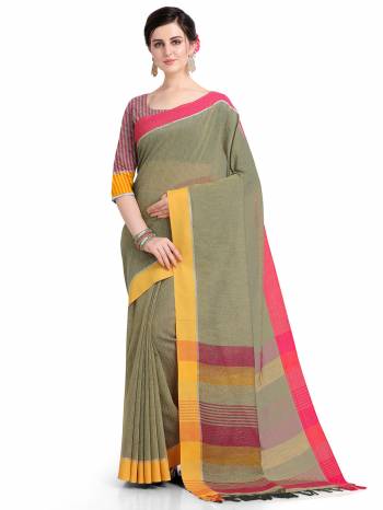 Looking This Fastival Saree Are Fine Saree Paired With Blouse.This Saree And Blouse Are Linen Fabric With Weaving Designer Work Based. Buy This Pretty Saree Now.