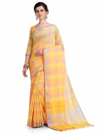 Looking This Fastival Saree Are Fine Saree Paired With Blouse.This Saree And Blouse Are Linen Fabric With Weaving Designer Work Based. Buy This Pretty Saree Now.