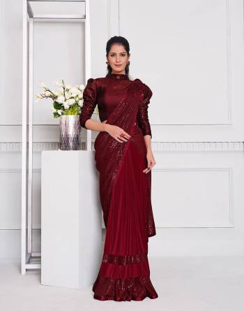 Garb This Partywear One Minute Saree Are Fine Saree Paired With Blouse.This Saree And Blouse Are Lycara Fabric With Heavy Designer Embroidery Work And Readymade Blouse. Buy This Pretty Saree Now.