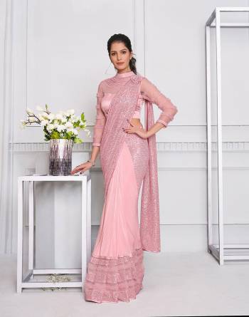 Garb This Partywear One Minute Saree Are Fine Saree Paired With Blouse.This Saree And Blouse Are Lycara Fabric With Heavy Designer Embroidery Work And Readymade Blouse. Buy This Pretty Saree Now.