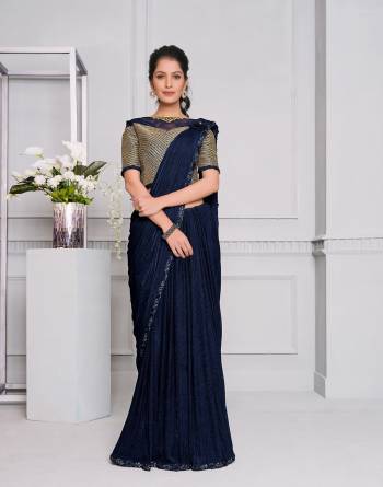 Garb This Partywear One Minute Saree Are Fine Saree Paired With Blouse.This Saree And Blouse Are Lycara Fabric With Heavy Designer Embroidery Work And Readymade Blouse. Buy This Pretty Saree Now.