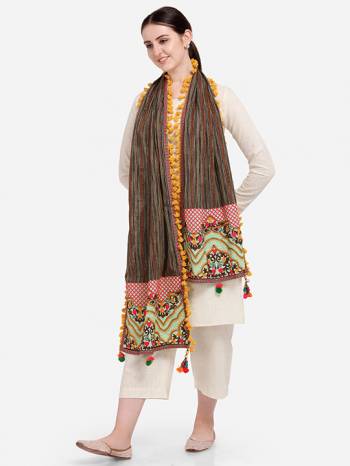 Enhance the Look Of Your Dress With This Pretty Thread Embroidered Cotton Khadi Fabricated Dupatta. You Can Pair This Up Same Or Contrasting Colored Attire. Buy Now.