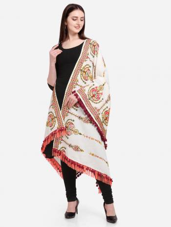 Attrective Enhance the Look Of Your Dress With This Pretty Thread Embroidered Cotton Khadi Fabricated Dupatta. You Can Pair This Up Same Or Contrasting Colored Attire. Buy Now.