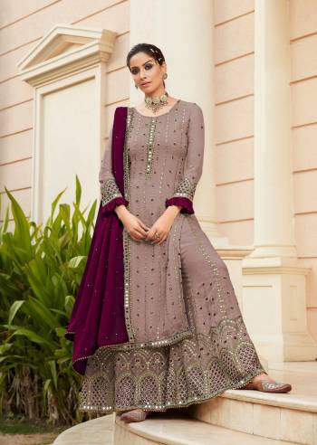 Attrective This Designer Long Length Sharara Suits In Lovely Color.?Its Pretty Designer Mirror Embroidery Work Top Is Faux Georgette Based Paired Bottom Santoon With Batterfly Faux Georgette Fabricated Dupatta Which Gives An Attractive To The Dress.