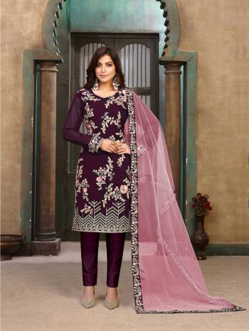 Looking This Designer Long Length Suit In Lovely Color.Its Pretty Heavy Designer Embroidery Work Top Is Faux Georgette Based Paired With Santoon Bottom And Net Fabricated Dupatta Which Gives An Attractive To The Suit.