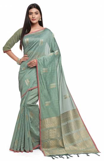 Looking This Fastival Saree Are Fine Saree Paired With Blouse.This Saree And Blouse Are Linen Fabric Based With Heavy Weaving Designer Work. Buy This Pretty Saree Now.