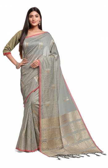 Looking This Fastival Saree Are Fine Saree Paired With Blouse.This Saree And Blouse Are Linen Fabric Based With Heavy Weaving Designer Work. Buy This Pretty Saree Now.