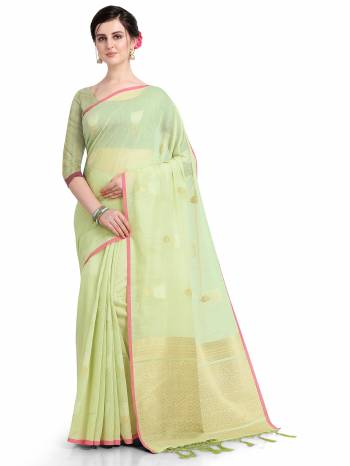 Looking This Fastival Saree Are Fine Saree Paired With Blouse.This Saree And Blouse Are Linen Fabric Based With Heavy Weaving Designer Work. Buy This Pretty Saree Now.