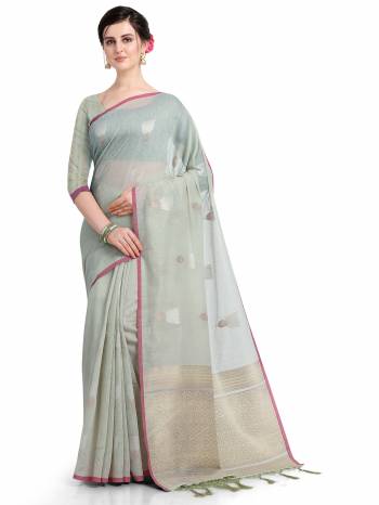 Looking This Fastival Saree Are Fine Saree Paired With Blouse.This Saree And Blouse Are Linen Fabric Based With Heavy Weaving Designer Work. Buy This Pretty Saree Now.