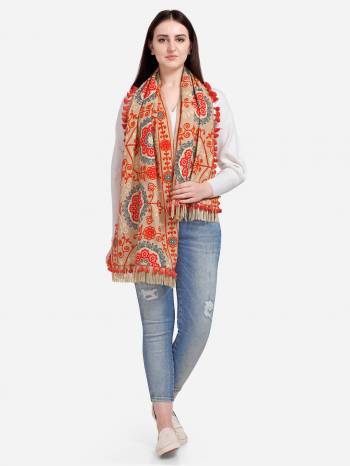 Attrective Enhance the Look Of Your Dress With This Pretty Heavy Thread Embroidered Cotton Khadi Fabricated Mufflers. You Can Pair This Up Same Or Contrasting Colored Attire. Buy Now.