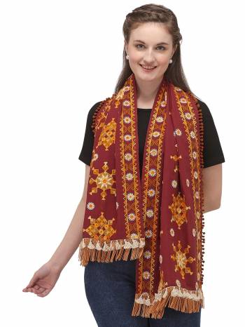 Attrective Enhance the Look Of Your Dress With This Pretty Heavy Thread Embroidered Cotton Khadi Fabricated Mufflers. You Can Pair This Up Same Or Contrasting Colored Attire. Buy Now.