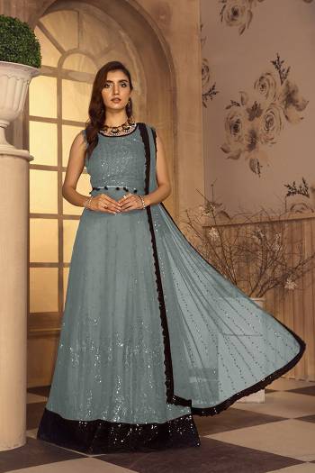 Attrective This Designer Long Length Suits In Lovely Color.?Its Pretty Designer Sequance Embroidery Work Top Are Faux Georgette And Bottom Is Santoon Based Paired With Naznin Fabricated Dupatta Which Gives An Attractive To The Dress.