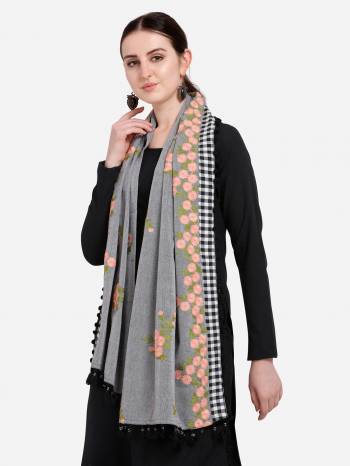 Attrective Enhance the Look Of Your Dress With This Pretty Heavy Thread Embroidered Cotton Khadi Fabricated Stoles. You Can Pair This Up Same Or Contrasting Colored Attire. Buy Now.