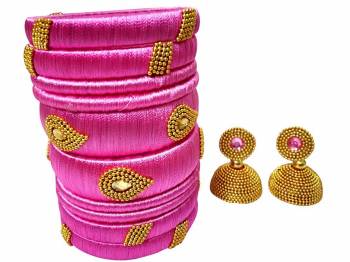 Give An Enhanced Look To Your Personality By Pairing Up This Beautiful Bengle With Earring Set With Your Ethnic Attire. This Pretty Set Is In Fine Color Beautified With Stone Work. Buy Now.