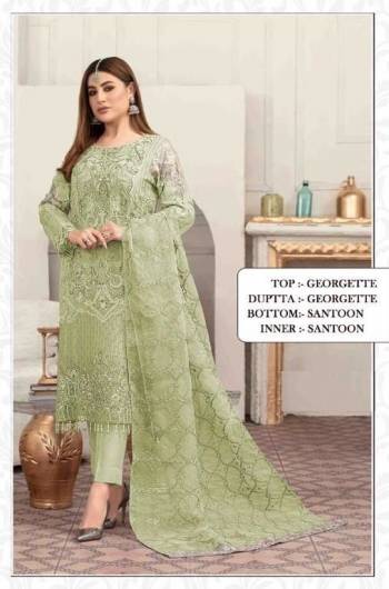 Attrective This Designer Pakistani Suits In Lovely Color.?Its Pretty Designer Multy Embroidery Work Top Is Faux Georgette Based Paired Bottom Santoon With Batterfly Faux Georgette Fabricated Dupatta Which Gives An Attractive To The Dress.