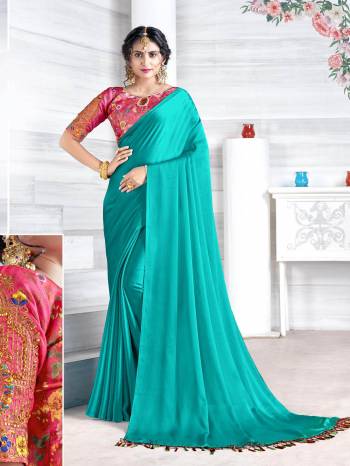 Attrective This Partywear Saree Are Fine Saree Paired With Contrasted Blouse.This Saree Are Chinon Chiffon And Blouse Are Art Silk Based Fabric With Embroidery And Stone Work. Buy This Pretty Saree Now.