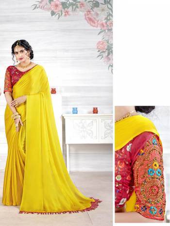 Attrective This Partywear Saree Are Fine Saree Paired With Contrasted Blouse.This Saree Are Chinon Chiffon And Blouse Are Art Silk Based Fabric With Embroidery And Stone Work. Buy This Pretty Saree Now.