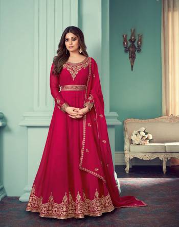 Attrective This Designer Long Length Suits In Lovely Color.?Its Pretty Designer Jari Embroidery Work Top Is Georgette Based Paired Bottom Dull Santoon With Batterfly Georgette Fabricated Dupatta Which Gives An Attractive To The Dress.