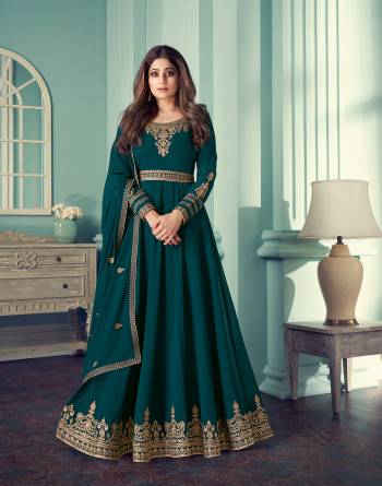 Attrective This Designer Long Length Suits In Lovely Color.?Its Pretty Designer Jari Embroidery Work Top Is Georgette Based Paired Bottom Dull Santoon With Batterfly Georgette Fabricated Dupatta Which Gives An Attractive To The Dress.