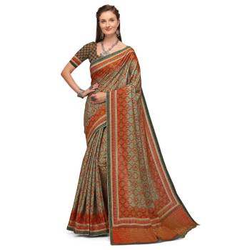 Attrective Look This Traditional Saree Are Fine Saree Paired With Contrasted Blouse.This Saree And Blouse Are Silk Fabric With Heavy Designer Digital Printed With Wevon Jari. Buy This Pretty Saree Now.