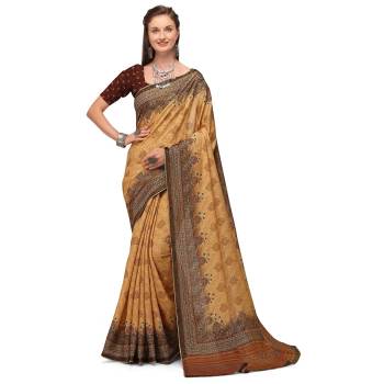 Attrective Look This Traditional Saree Are Fine Saree Paired With Contrasted Blouse.This Saree And Blouse Are Silk Fabric With Heavy Designer Digital Printed With Wevon Jari. Buy This Pretty Saree Now.