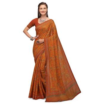 Attrective Look This Traditional Saree Are Fine Saree Paired With Contrasted Blouse.This Saree And Blouse Are Silk Fabric With Heavy Designer Digital Printed With Wevon Jari. Buy This Pretty Saree Now.