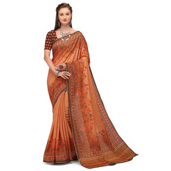 Attrective Look This Traditional Saree Are Fine Saree Paired With Contrasted Blouse.This Saree And Blouse Are Silk Fabric With Heavy Designer Digital Printed With Wevon Jari. Buy This Pretty Saree Now.