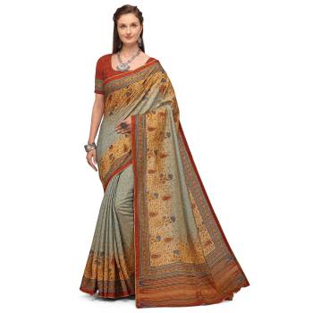 Attrective Look This Traditional Saree Are Fine Saree Paired With Contrasted Blouse.This Saree And Blouse Are Silk Fabric With Heavy Designer Digital Printed With Wevon Jari. Buy This Pretty Saree Now.