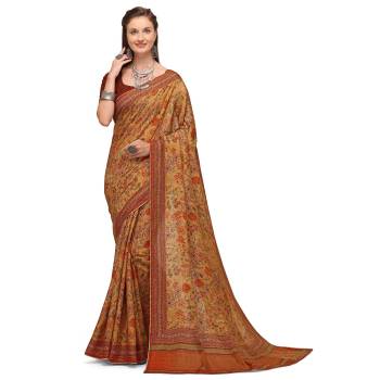 Attrective Look This Traditional Saree Are Fine Saree Paired With Contrasted Blouse.This Saree And Blouse Are Silk Fabric With Heavy Designer Digital Printed With Wevon Jari. Buy This Pretty Saree Now.