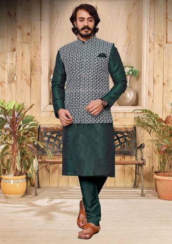 Take your ethnic style quotient to the next level by wearing this fashionable Modi Jacket. Tailored from finest Art Silk fabric With Lucknowi Embroidery Work and fashioned with a banded collar for a dash of style.