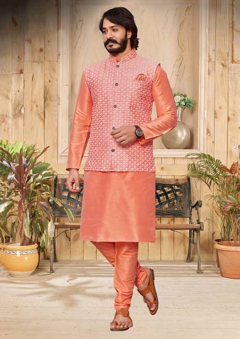 Take your ethnic style quotient to the next level by wearing this fashionable Modi Jacket. Tailored from finest Art Silk fabric With Lucknowi Embroidery Work and fashioned with a banded collar for a dash of style.