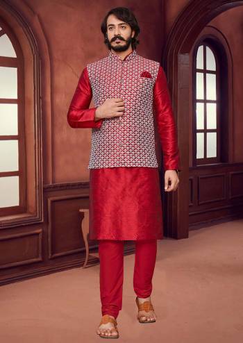 Take your ethnic style quotient to the next level by wearing this fashionable Modi Jacket. Tailored from finest Art Silk fabric With Lucknowi Embroidery Work and fashioned with a banded collar for a dash of style.