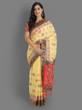 Garb This Traditionl Partywear Saree Are Fine Saree Paired With Contrased Blouse.This Saree Are Chinon Silk And Blouse Are Fentam Silk Based Fabric With Heavy Designer Thread Embroidery,Diamond Work. Buy This Pretty Saree Now.