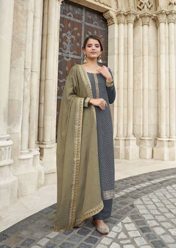 Attrective This Designer Long Length Suits In Lovely Color.Its Pretty Designer Jari,Sequance Embroidery Work Top Is Chinon Based Paired Bottom Dull Santoon With Chinon Fabricated Dupatta Which Gives An Attractive To The Dress.