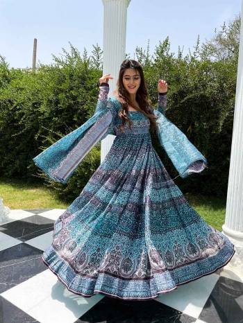 Flaunt Your Rich And Elegant Taste Wearing This Designer Readymade Long Gown In Fine Color. This  Pretty Gown Is Fabricated On Chanderi And Dupatta Are Chandei Beautified With Digital Printed. Its Fabric Is Soft Towards Skin And Easy To Carry All Day Long. 