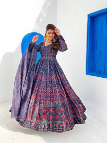 Flaunt Your Rich And Elegant Taste Wearing This Designer Readymade Long Gown In Fine Color. This  Pretty Gown Is Fabricated On Chanderi And Dupatta Are Chandei Beautified With Digital Printed. Its Fabric Is Soft Towards Skin And Easy To Carry All Day Long. 