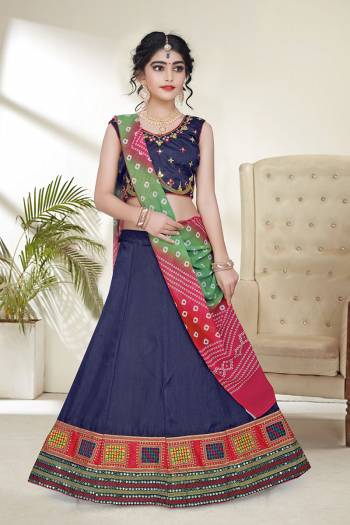 Attrective Kidswear Readymade Heavy Designer Lehenga Choli In Fine Color Fabricated On Silk And Dupatta Are Printed Georgette Beautified With Heavy Attractive Mirror Embroidery Work. 